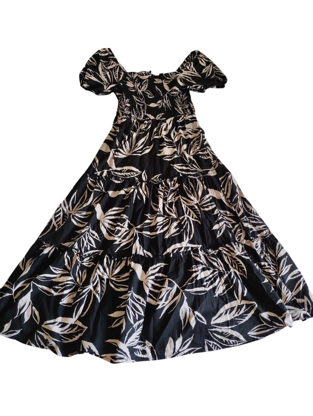 Meadow Rhodes MP Black Tiered Puff Shoulder Square Neck Smocked Dress